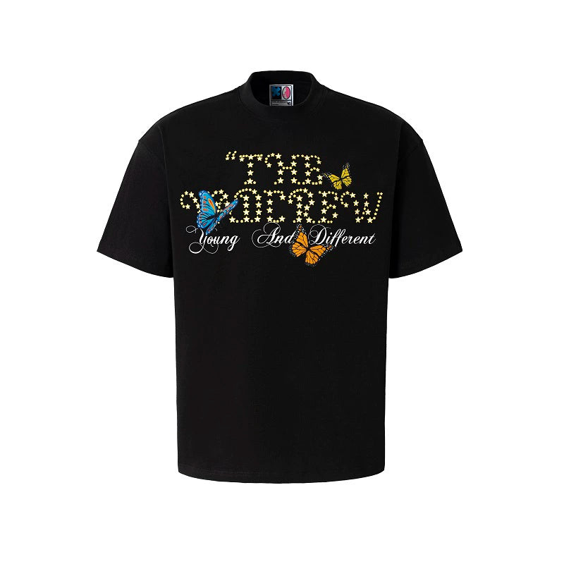 YADcrew Butterfly Embroidery Star Foam Print Tee | Face 3 Face