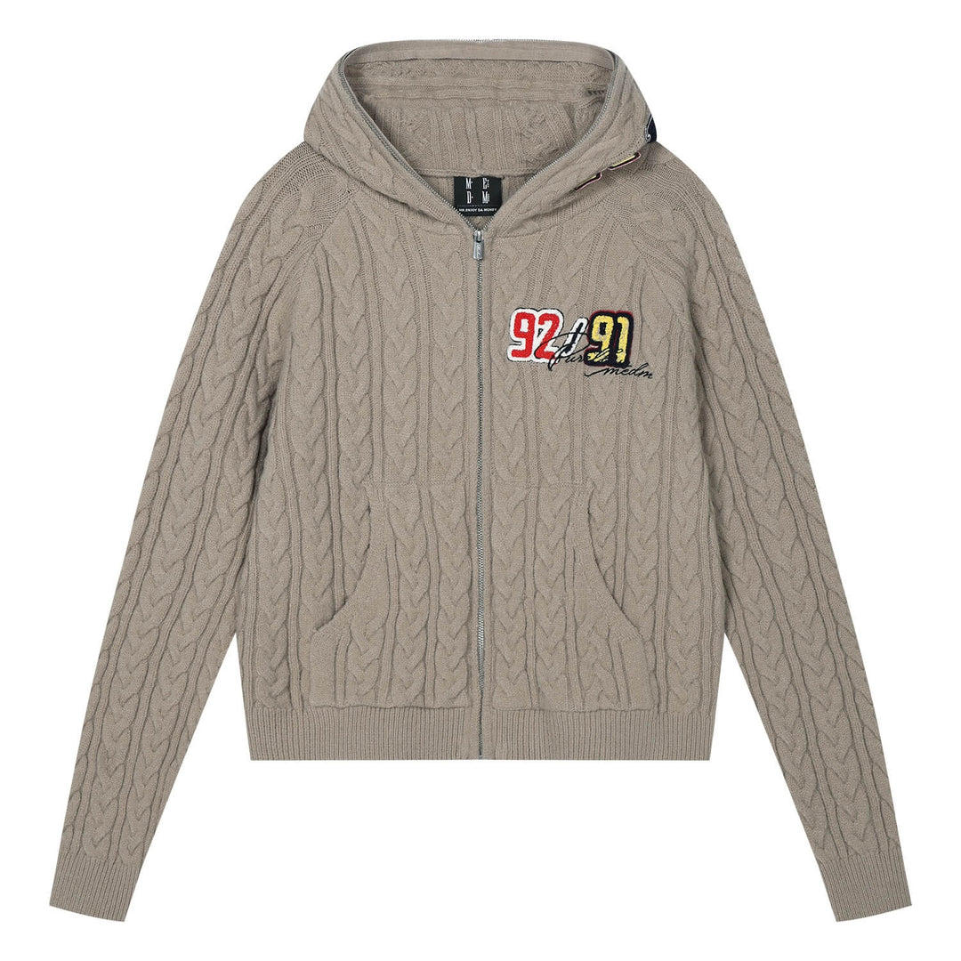 MEDM Patch Applique Zip Up Knit Hoodie | Face 3 Face