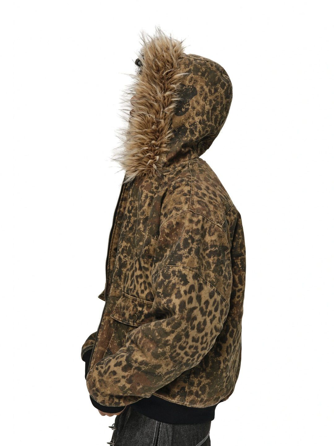 ANTIDOTE Washed Leopard Fur Hooded Work Jacket | Face 3 Face