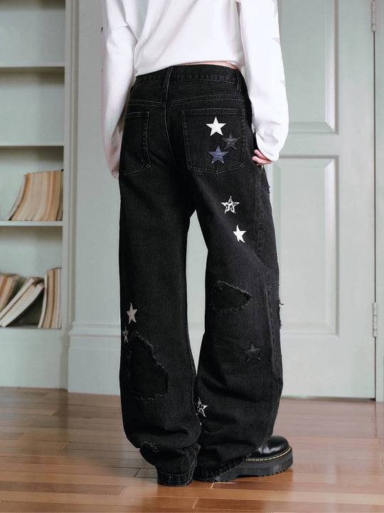 MEDM Multi Star Patch Washed Distressed Jeans | Face 3 Face