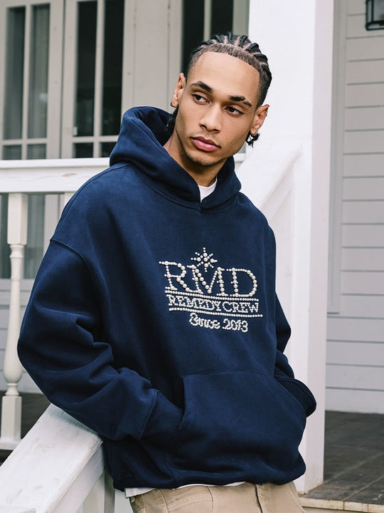 Remedy RMD Pearl Letter Embroidered Hoodie | Face 3 Face