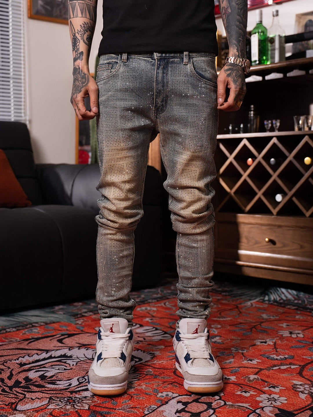 TGFCLUB All Over Rhinestone Skinny Jeans | Face 3 Face