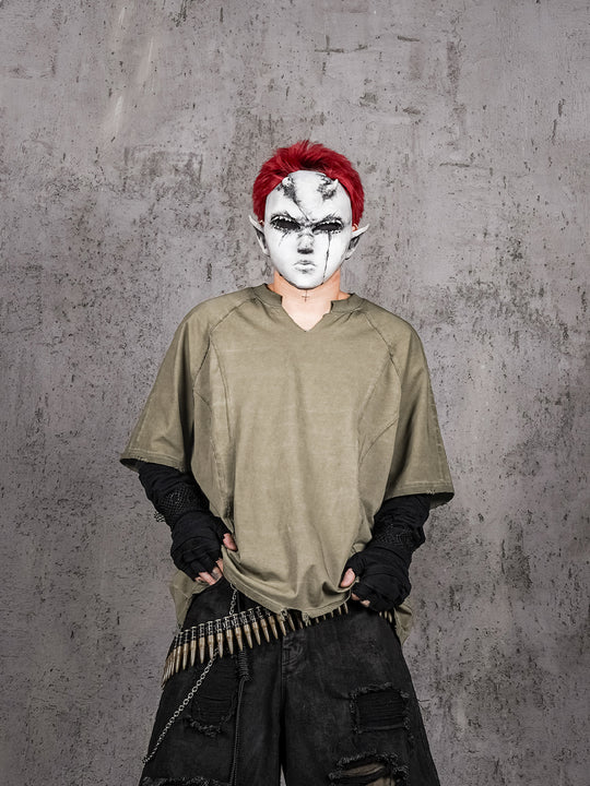 UNDERWATER Dirty Dye Deconstructed Cut-Out V-Neck Tee | Face 3 Face