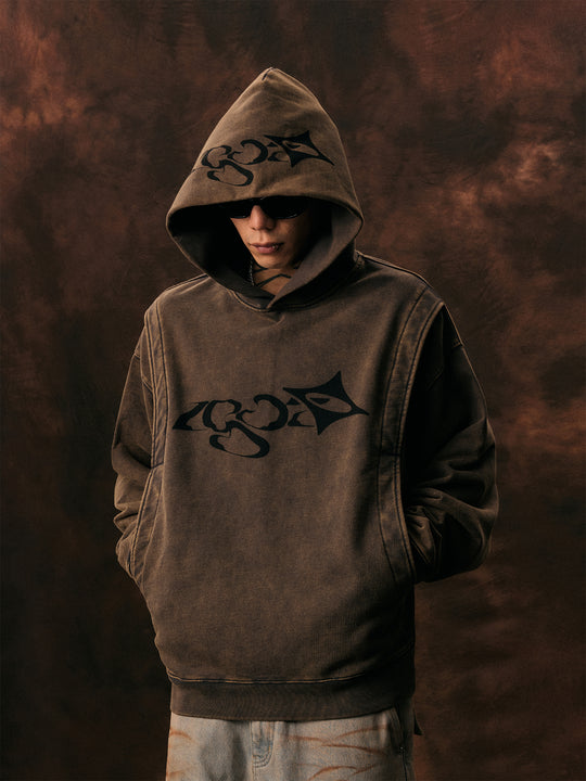 1807 Arranged Printed Washed men's Hoodie | Face 3 Face