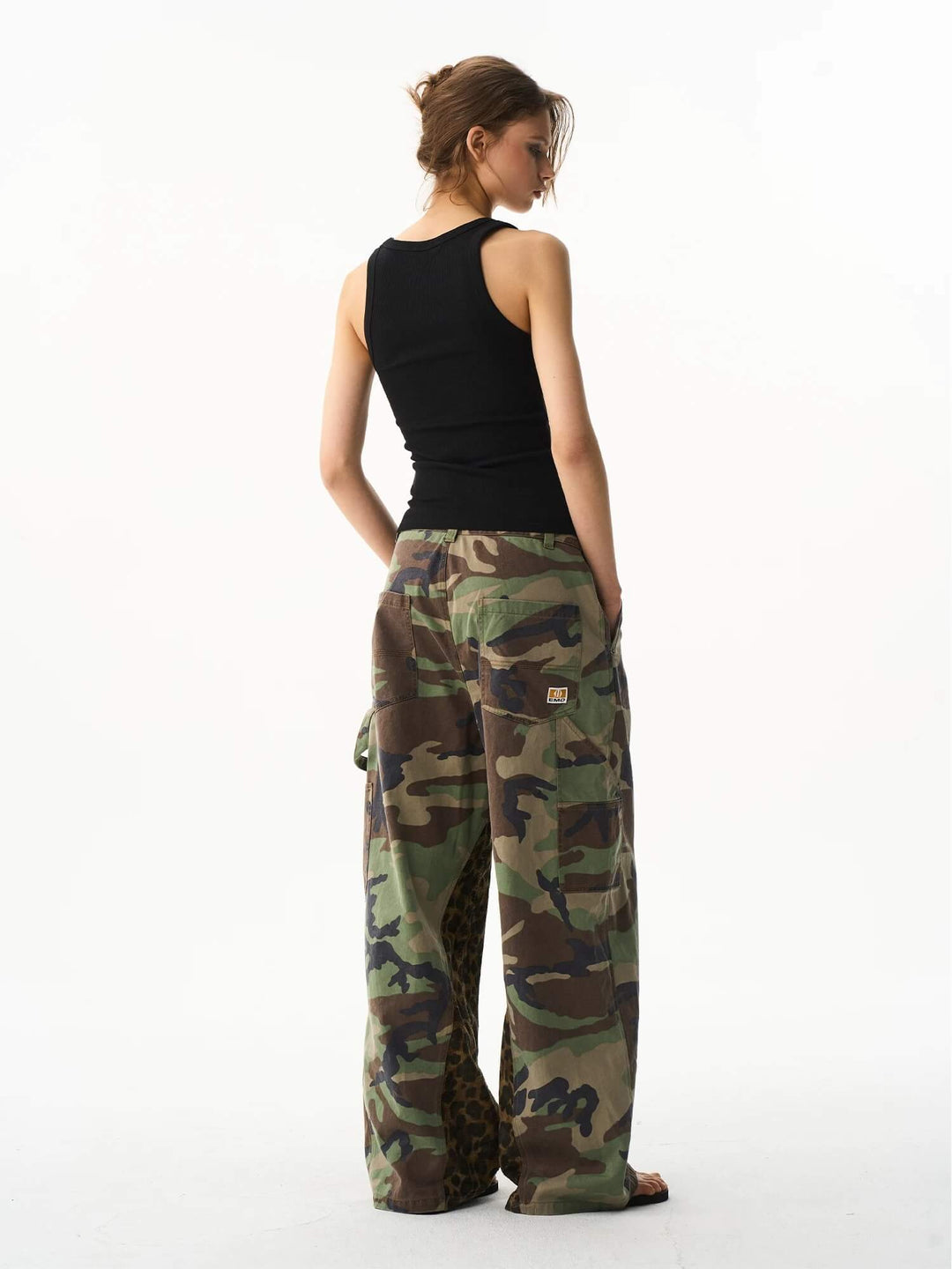 EXITMODE BY BLIND NO PLAN Camo Leopard Color Block Patchwork Baggy Work Pants | Face 3 Face