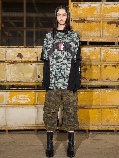 BLIND NO PLAN Green Camouflage Mesh Colorblock Tee | Face 3 Face