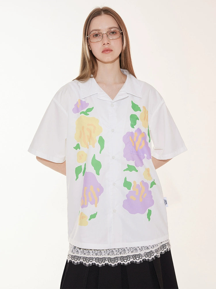 EMPTY REFERENCE Hand Painted Floral Print Short Sleeve Shirt | Face 3 Face