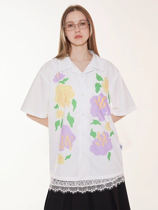 EMPTY REFERENCE Hand Painted Floral Print Short Sleeve Shirt | Face 3 Face