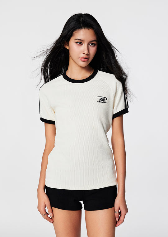 Achock Striped Girls Slim Short Waffle Knit Tee | Face 3 Face