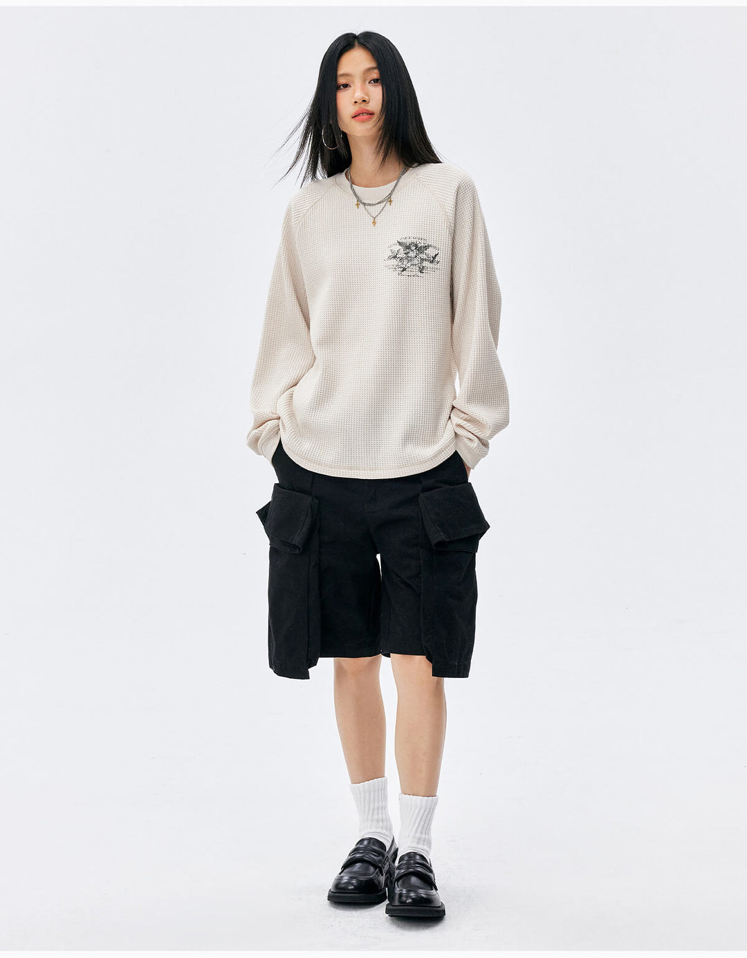 MEDM Angel Print Waffle Long Sleeve Tee | Face 3 Face