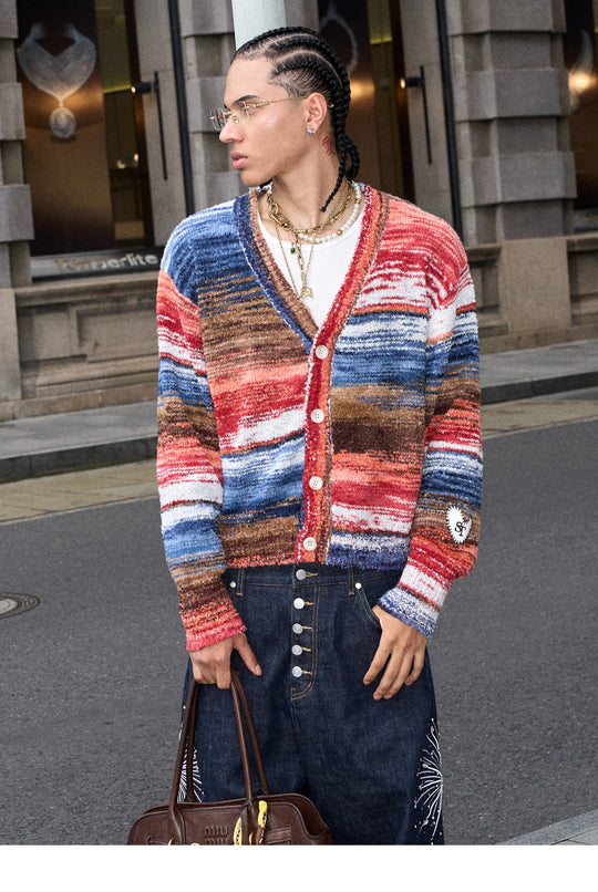 STEEPC Multicolor Gradient Heart Patch Knit Cardigan | Face 3 Face
