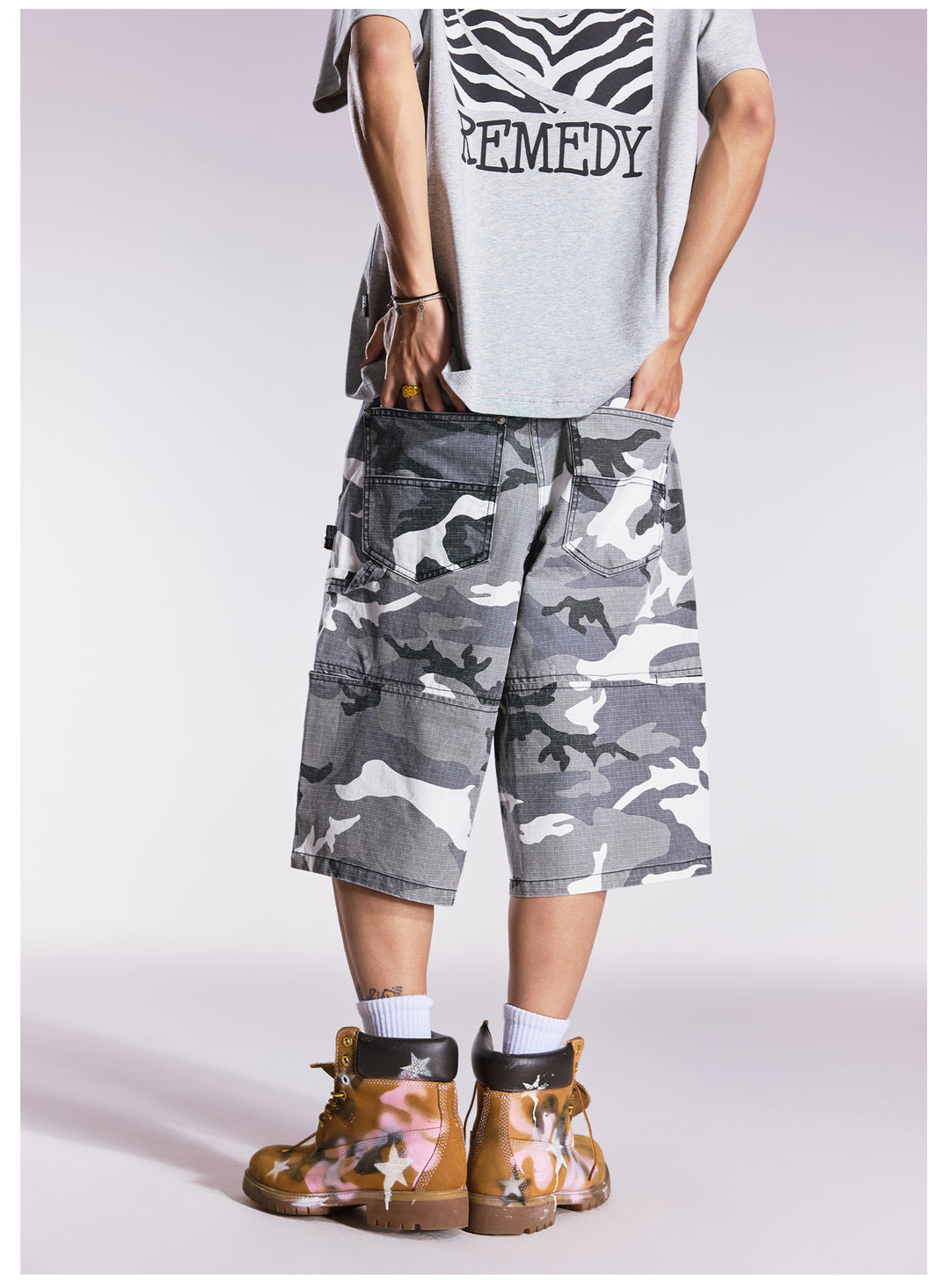 Remedy Leopard and Camouflage Work Painter Baggy Shorts | Face 3 Face