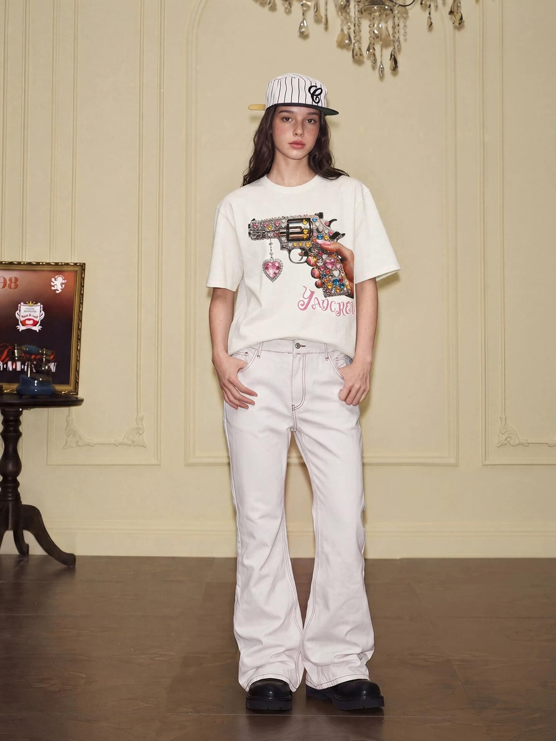 YADcrew Rhinestone Revolver Digital Print Tee | Face 3 Face
