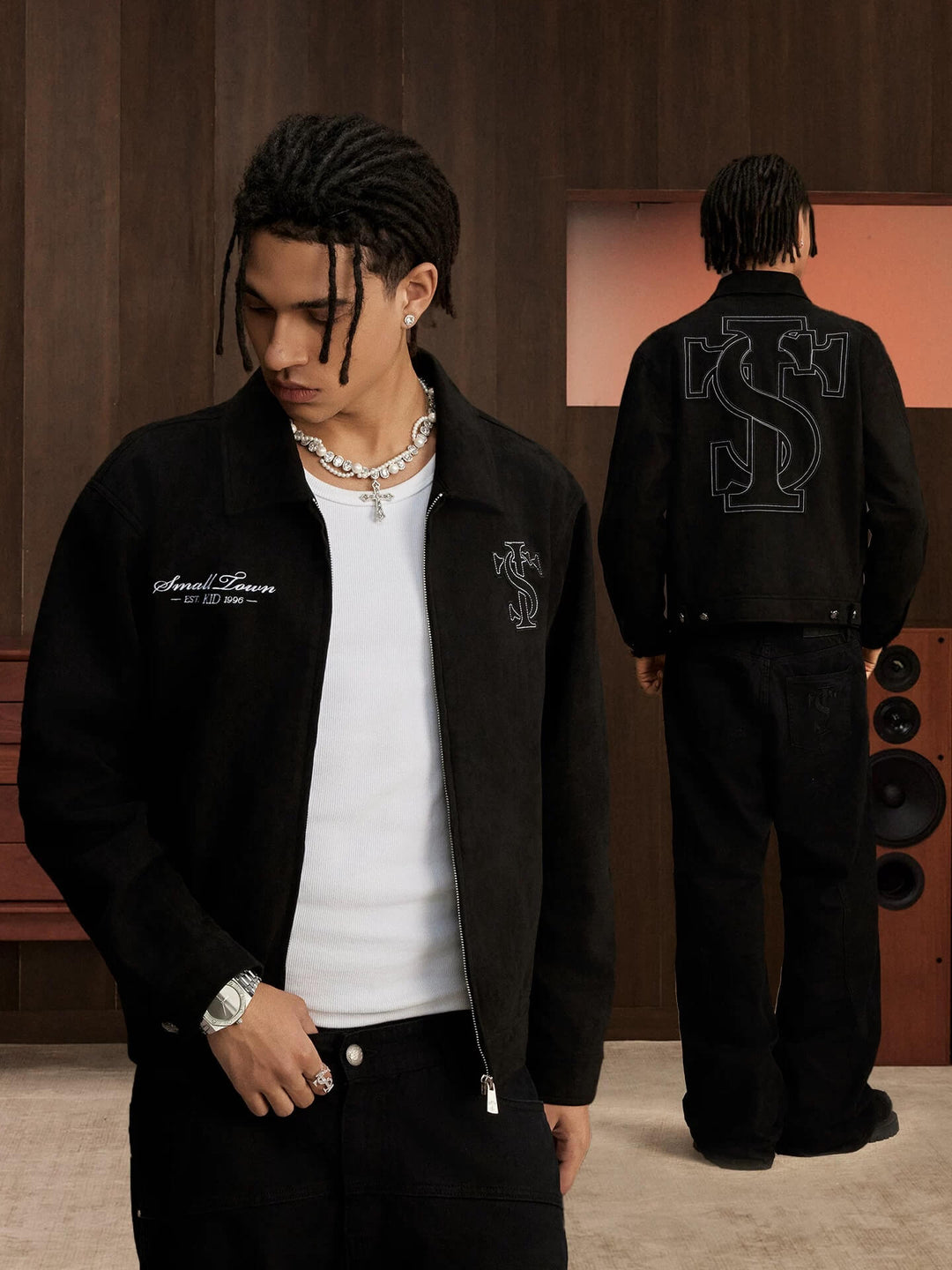 Small Town Kid Faux Suede Logo Patch Work Jacket | Face 3 Face
