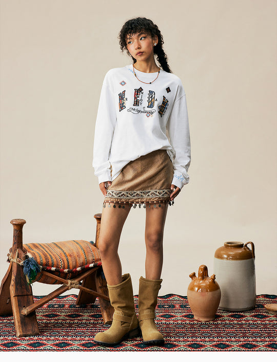 MEDM Ethnic Patch Embroidered Long Sleeve Tee | Face 3 Face