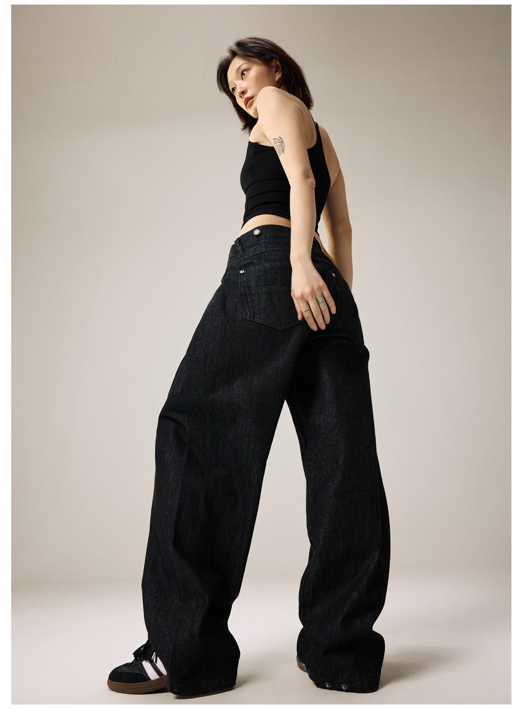 Remedy Waist Button Black Baggy Jeans | Face 3 Face