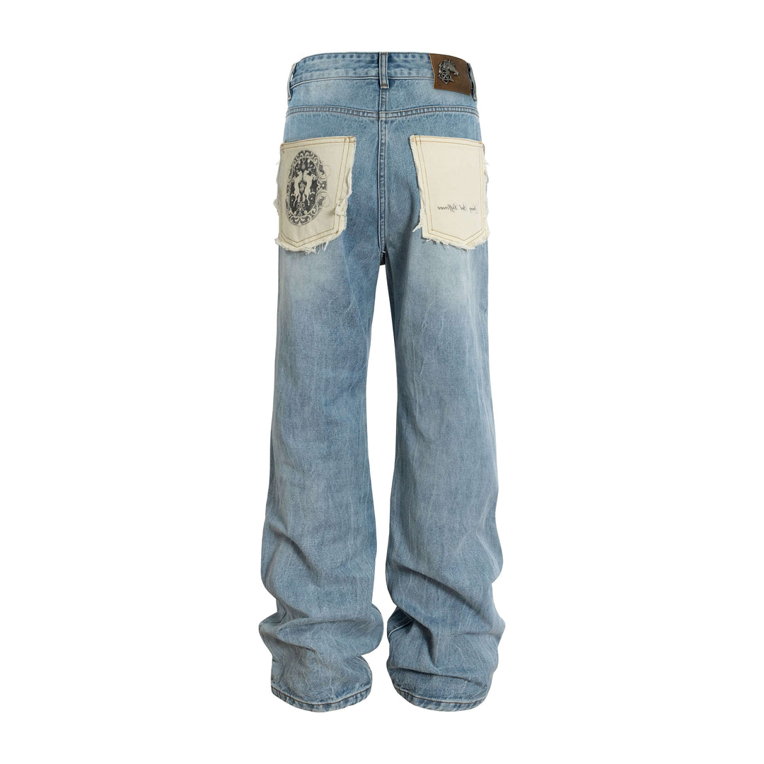 YADcrew Contrast Frayed Back Pocket Center Seam Washed Jeans | Face 3 Face