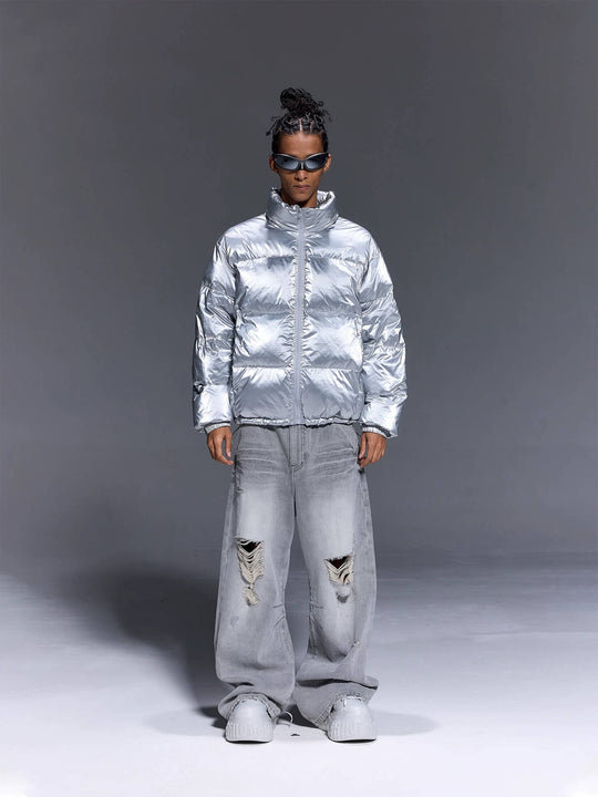 1807 Glossy Silver Down Jacket | Face 3 Face