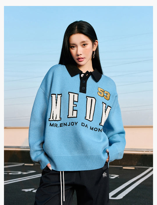 MEDM Patchwork Striped Elbow Knit Sweater | Face 3 Face