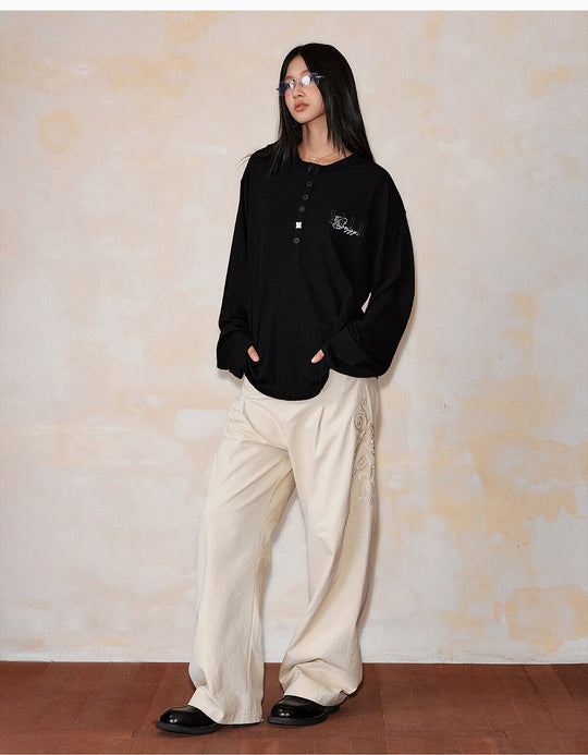 MEDM Flower Button Henley Long Sleeve Tee | Face 3 Face