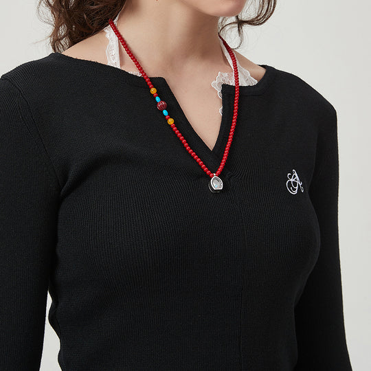 AWE Copper Box Pendant Red Beaded Necklace | Face 3 Face