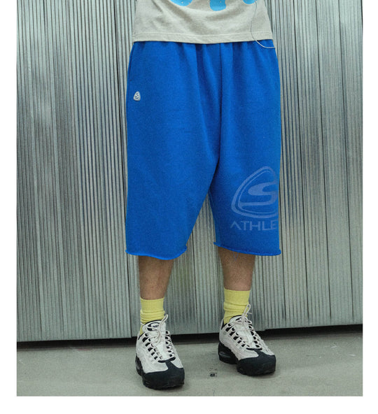 S45 Basic Heavyweight Logo Print Cutoff Baggy Sweat Shorts