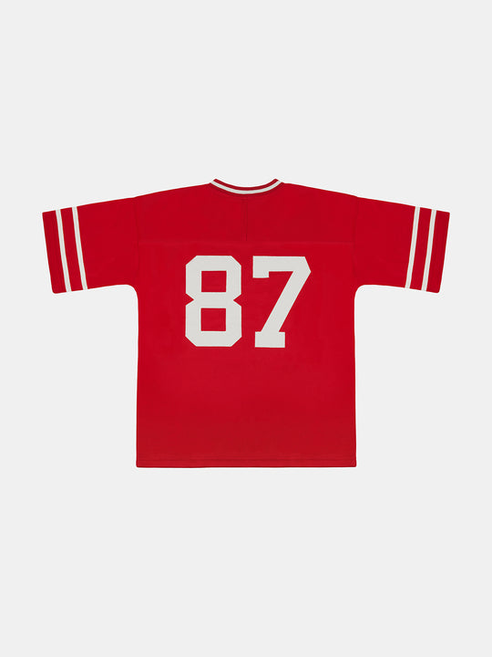 MHARF Red 87 Patch Embroidery Bar Stripe Hockey Jersey | Face 3 Face