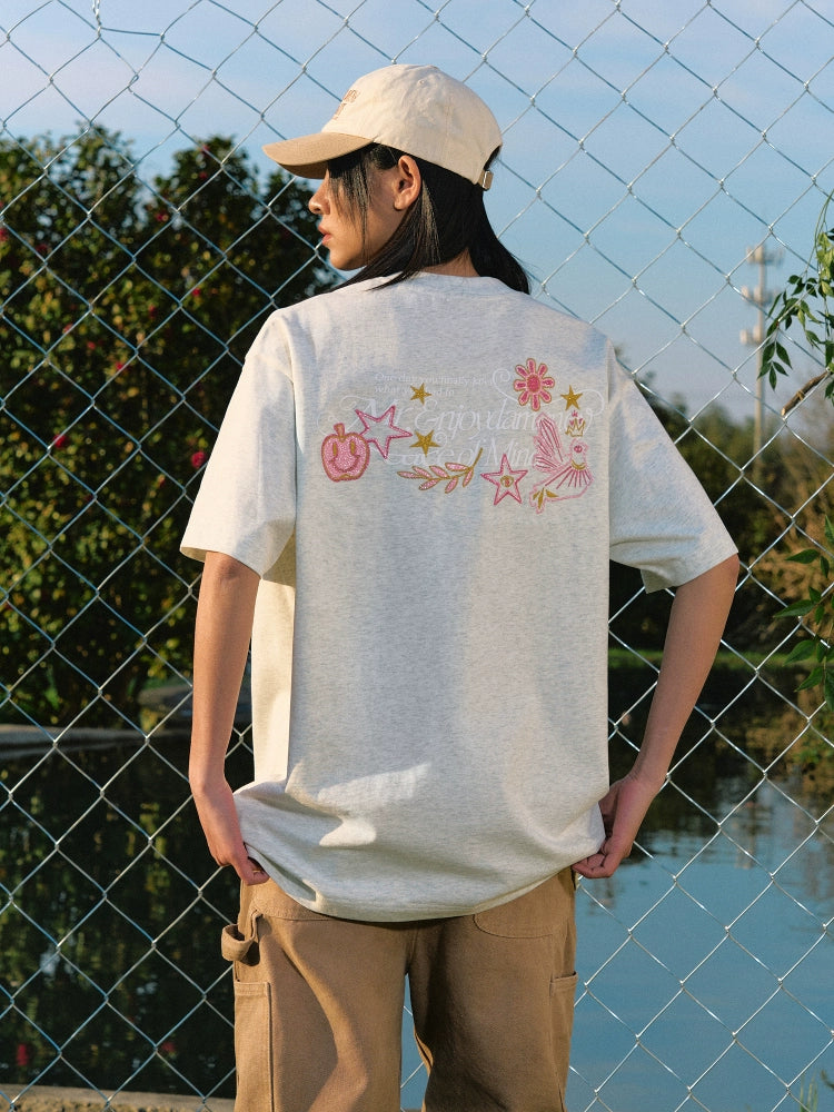 MEDM Glitter Bird and Apple Embroidered Tee | Face 3 Face