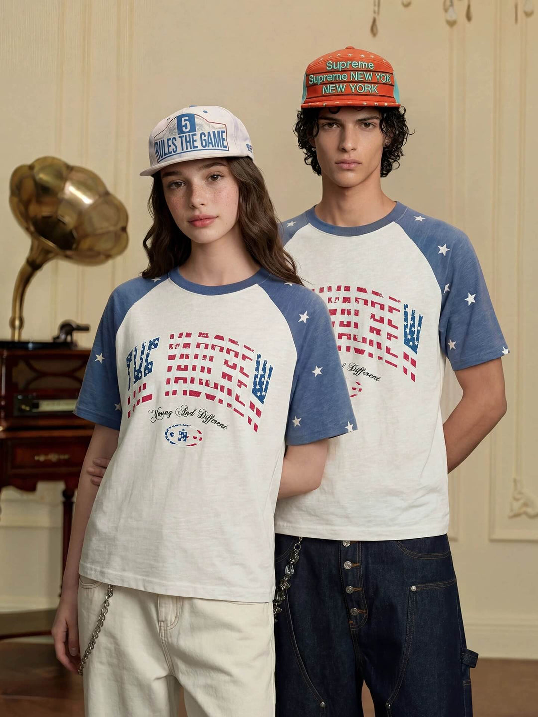YADcrew American Star Print Raglan Color Block Tee | Face 3 Face