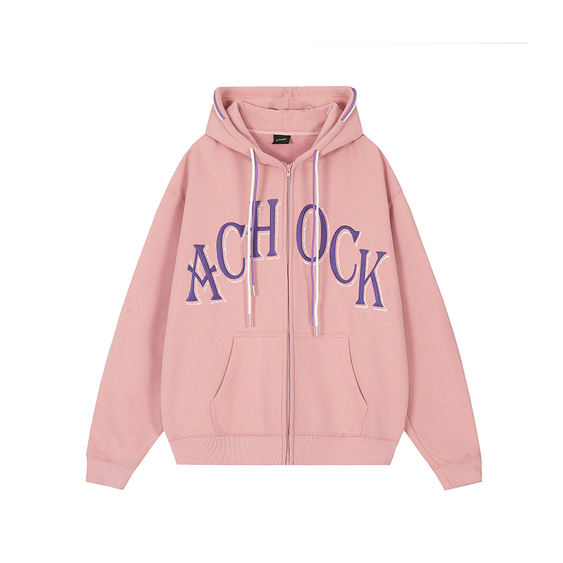 Puff print hoodies | Achock Double Hooded Rope Logo Zipper Hoodie | Face 3 Face