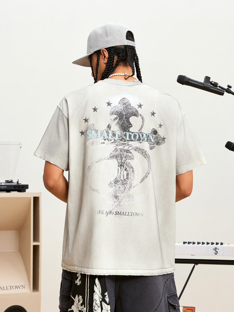 Small Town Kid Dirty Washed Star Cross Tee | Face 3 Face