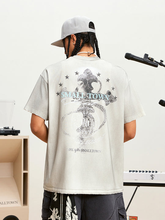 Small Town Kid Dirty Washed Star Cross Tee | Face 3 Face