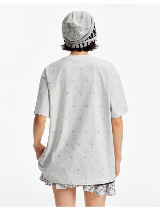 MEDM All Over Glitter Star Print Logo Patch Short Sleeve Tee | Face 3 Face