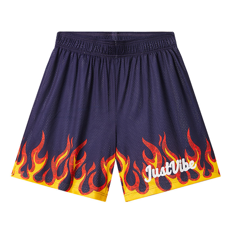JUST VIBE Flame Mesh Basketball Shorts | Face 3 Face