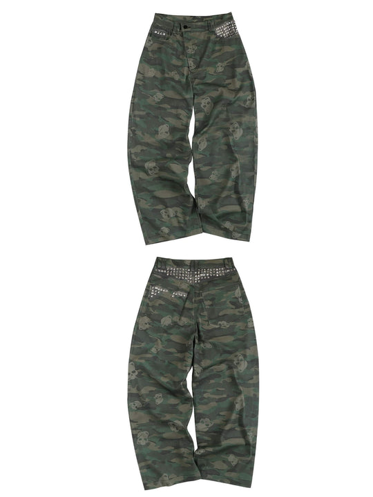 Night Lab Skull Camo Multi Rivet Baggy Pants