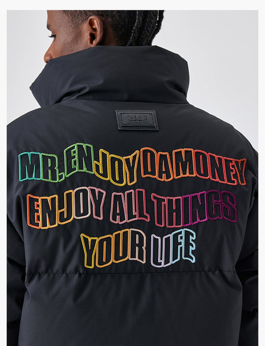 MEDM 3D Embroidered Rainbow Letters Down Jacket | Face 3 Face