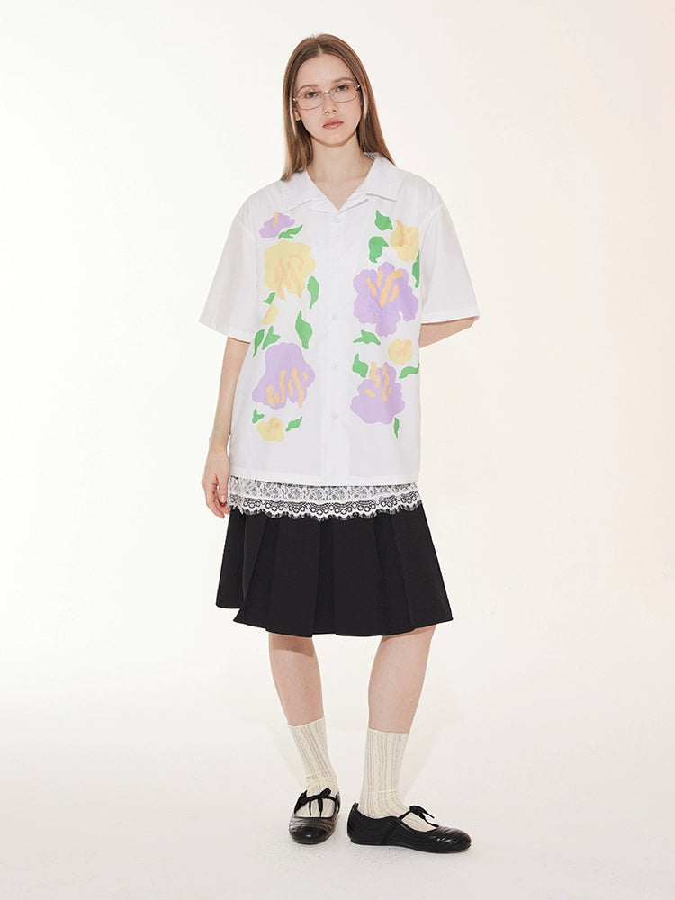 EMPTY REFERENCE Hand Painted Floral Print Short Sleeve Shirt | Face 3 Face