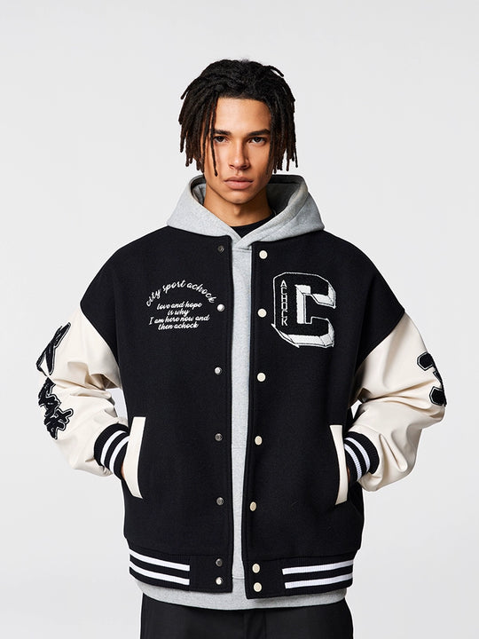Racer varsity jacket | Achock Basic Embroidery Varsity Jacket | Face 3 Face