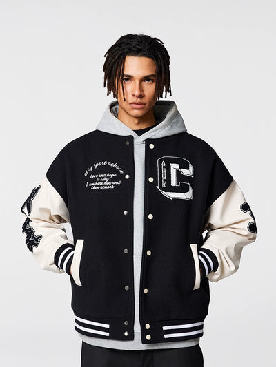 Racer varsity jacket | Achock Basic Embroidery Varsity Jacket | Face 3 Face