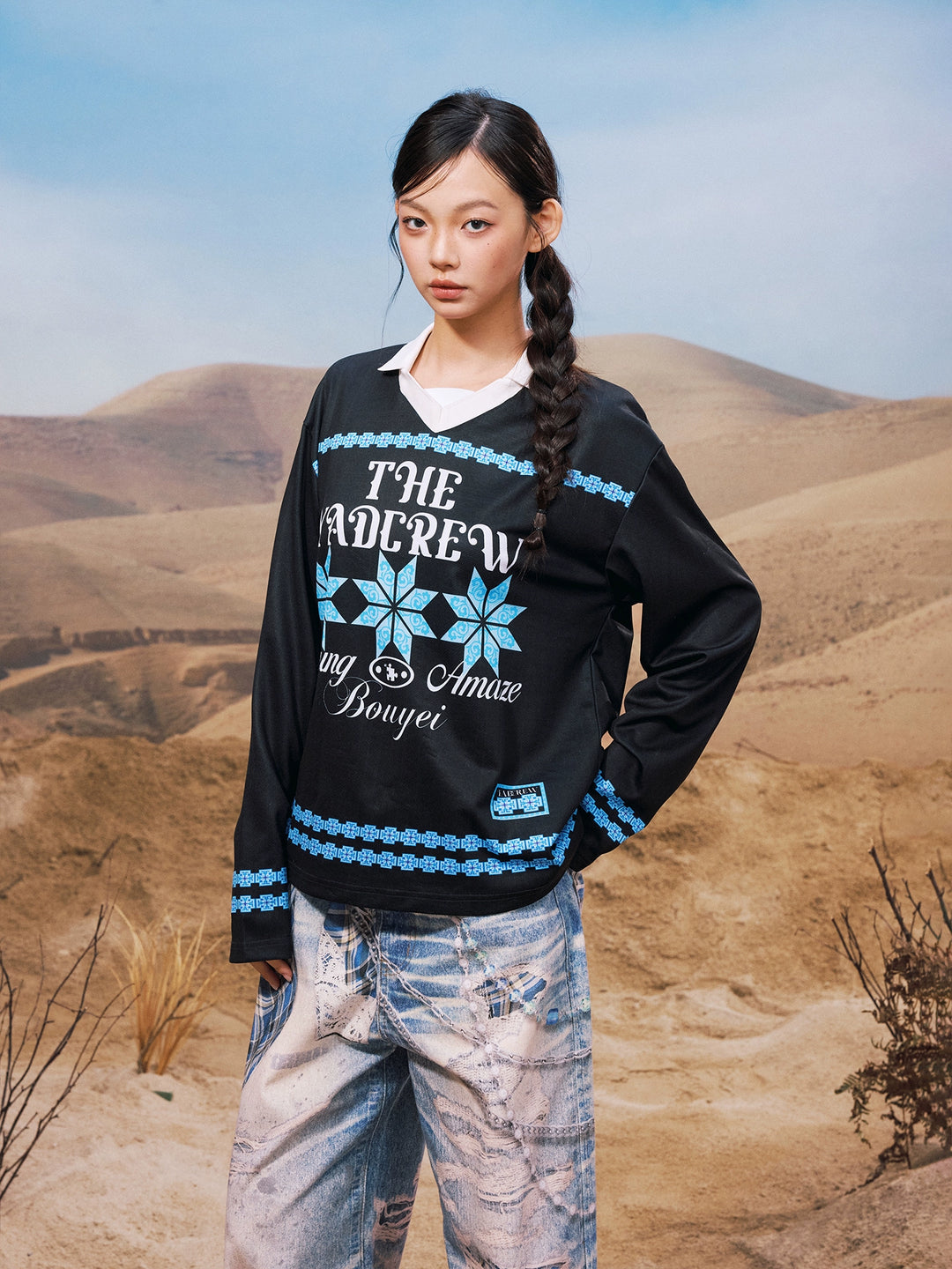 YADcrew Ethnic Pattern Long Sleeve Polo Jersey | Face 3 Face