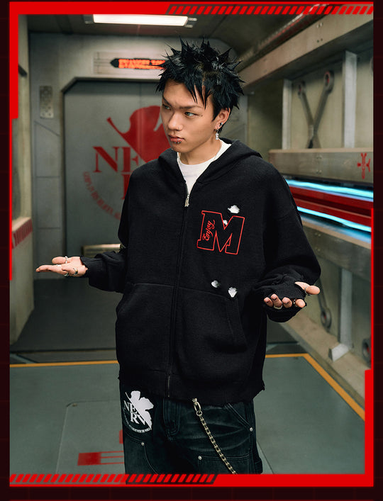 MEDM x EVA Lilith Stripe Zip-Up Knit Hoodie | Face 3 Face