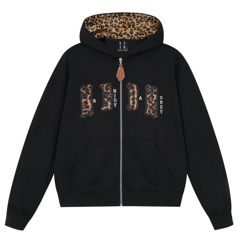 MEDM Leopard Faux Fur Layered Zip Up Hoodie | Face 3 Face