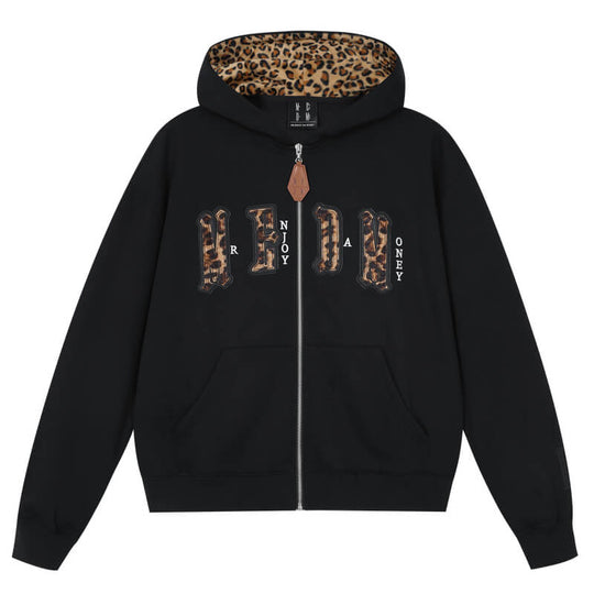 MEDM Leopard Faux Fur Layered Zip Up Hoodie | Face 3 Face