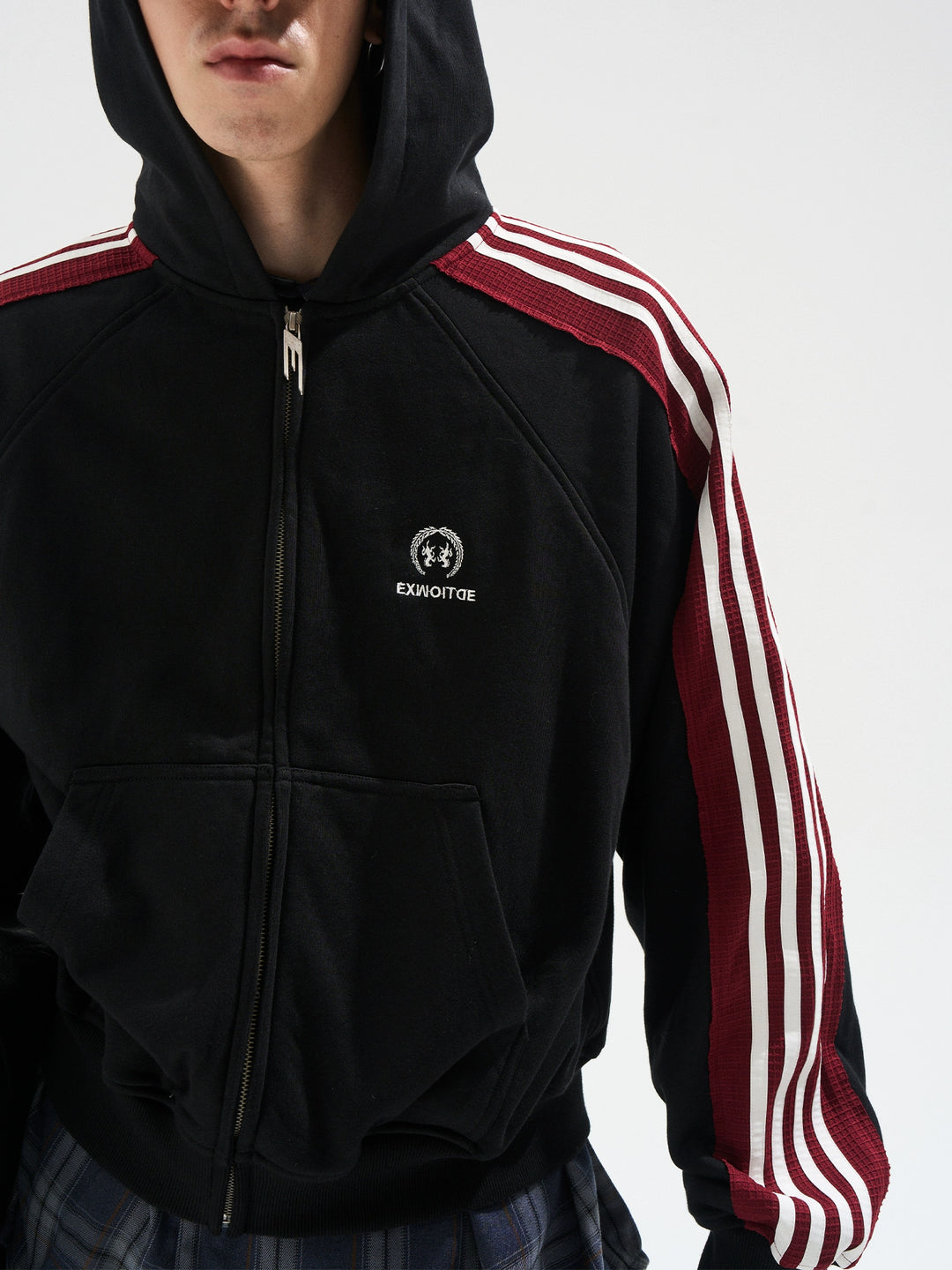 BLIND NO PLAN Striped Hooded Zip Up Sweatshirt Jacket | Face 3 Face