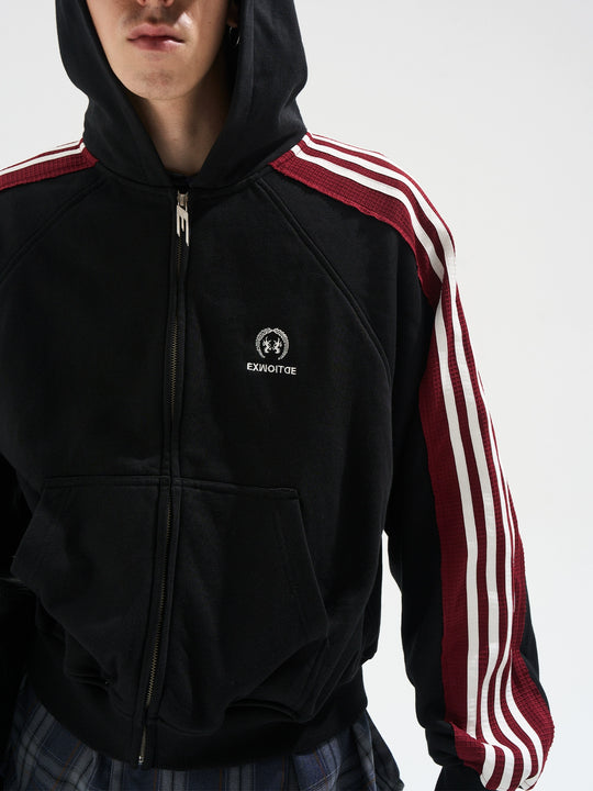 BLIND NO PLAN Striped Hooded Zip Up Sweatshirt Jacket | Face 3 Face