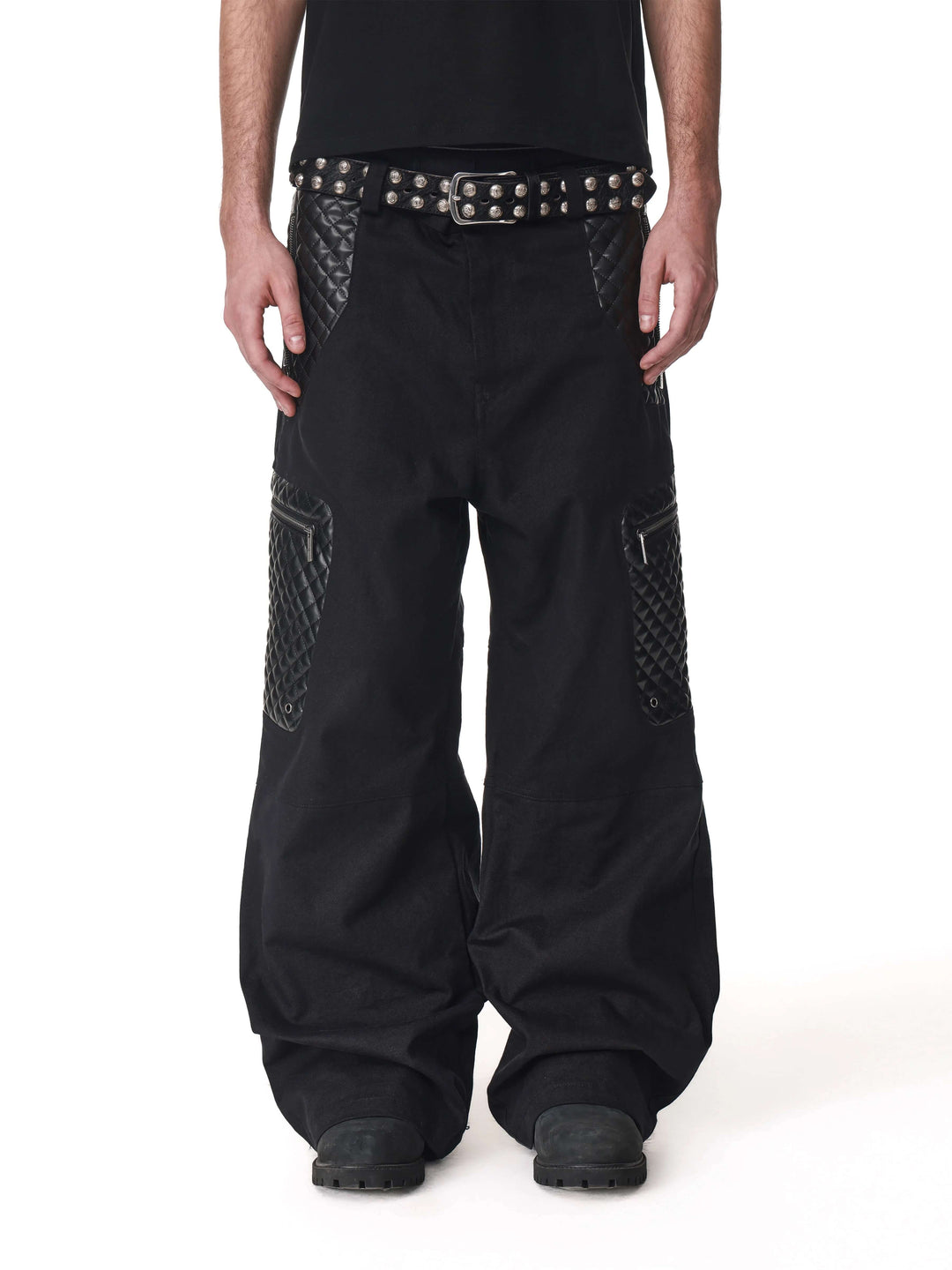 ANTIDOTE PU Leather Quilted Patchwork Cargo Pocket Work Pants | Face 3 Face