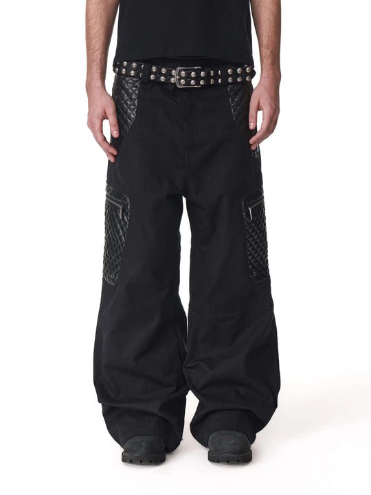 ANTIDOTE PU Leather Quilted Patchwork Cargo Pocket Work Pants | Face 3 Face