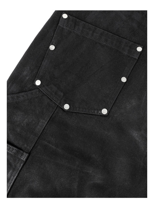 ANTIDOTE Wax Finish Studded Distressed Double Knee Denim Pants | Face 3 Face