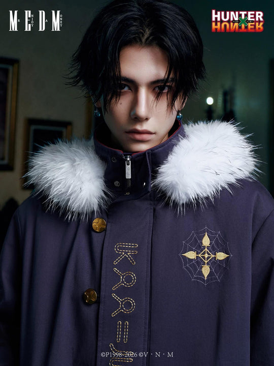MEDM × HUNTER×HUNTER Kuroro Inverted Cross Patch Faux Fur Hood Quilted Jacket