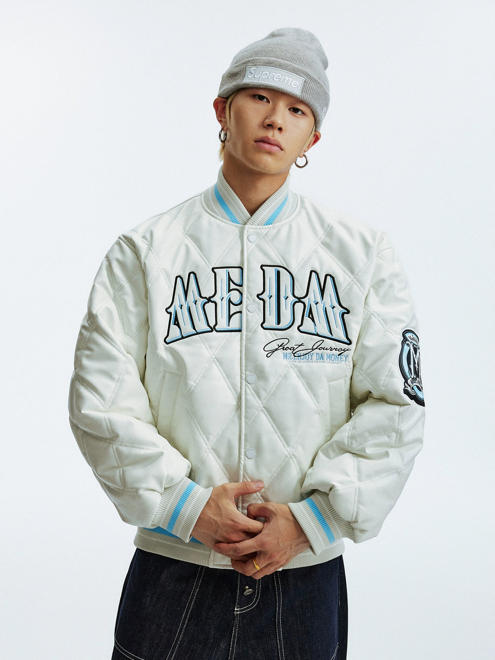 MEDM Diamond Quilted PU Leather Varsity Jacket | Face 3 Face